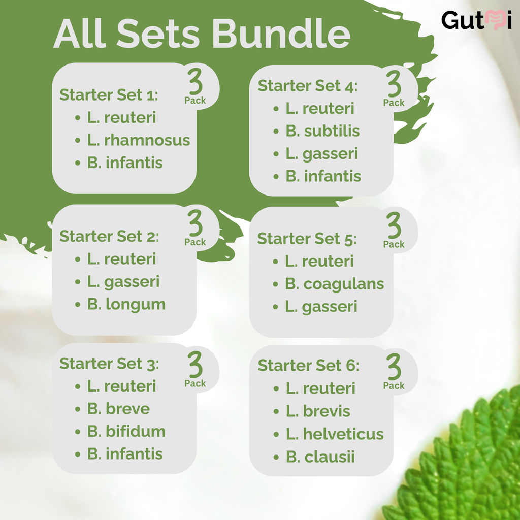 GutMi | L. reuteri + 11 more strains (12 total) – Includes all Lost Species | All Sets Bundle | Yogurt Starter Bundle | 6 Sets | 18 Starter